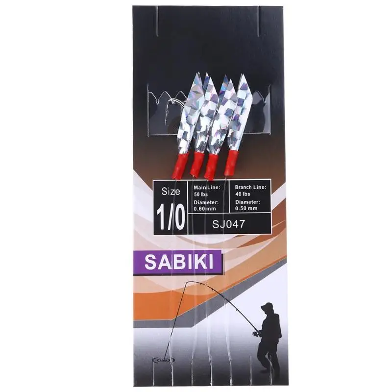 4pcs Size 1/0 Barbed Sabiki Hook Rigs w/ Laser Paper Tail Artificial Lure Fishing Tools Accessories Tackle Pesca | Спорт и