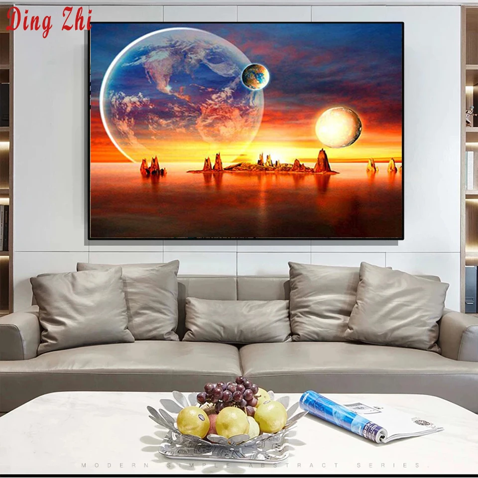 Абстрактный пейзаж 5D алмазная живопись Стразы Алмазная мозаика земля Вселенная