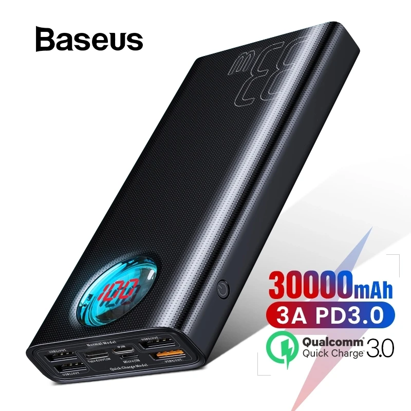 Baseus 30000mAh power Bank USB C PD 3,0 Быстрая зарядка+ быстрая зарядка 3,0 Портативный внешний аккумулятор для ноутбука samsung power bank