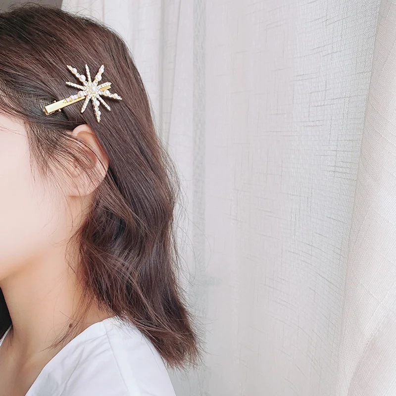 

Summer Beach Holiday Party Barrettes Elegant Pearl Metal Modeling Starfish Star Hair Clips For Lady Women Hairpins Hair Gift