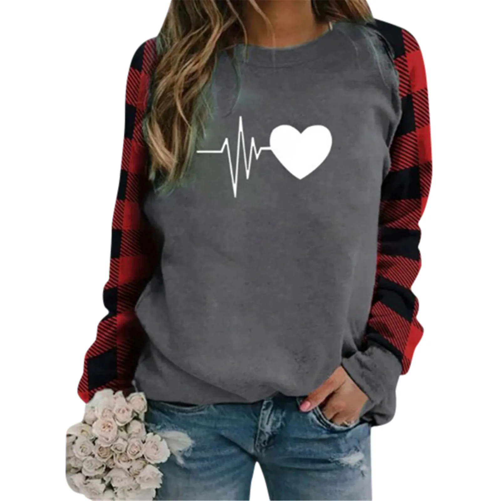 

Plus Size Women Pullover Long Sleeve T-shirt Fashion Female Love Letter Printed Round Neck Casual Sweatshirt d88