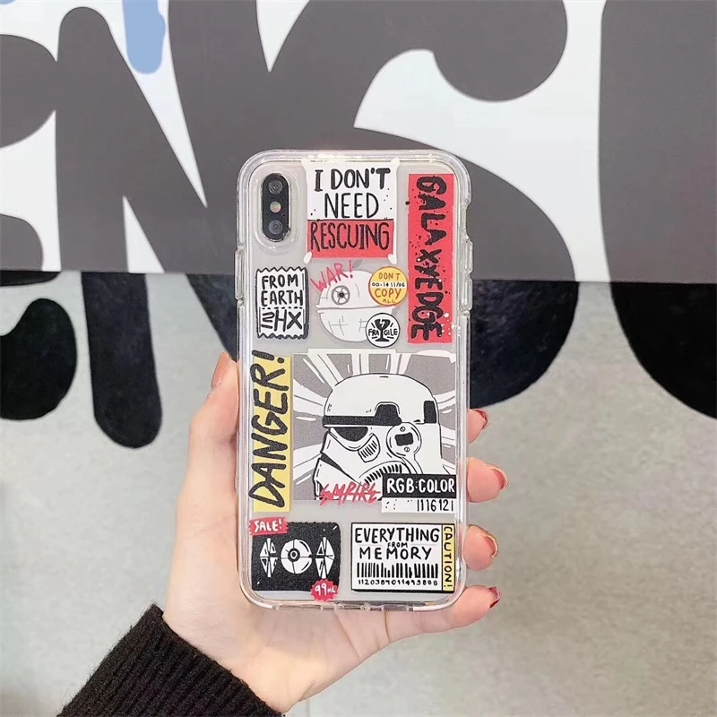 INS hot Graffiti label Transparent phone Case For iPhone 11 Pro Xs MAX XR X 7 8 Plus shockproof bumper Clear soft silicon Cover | Мобильные