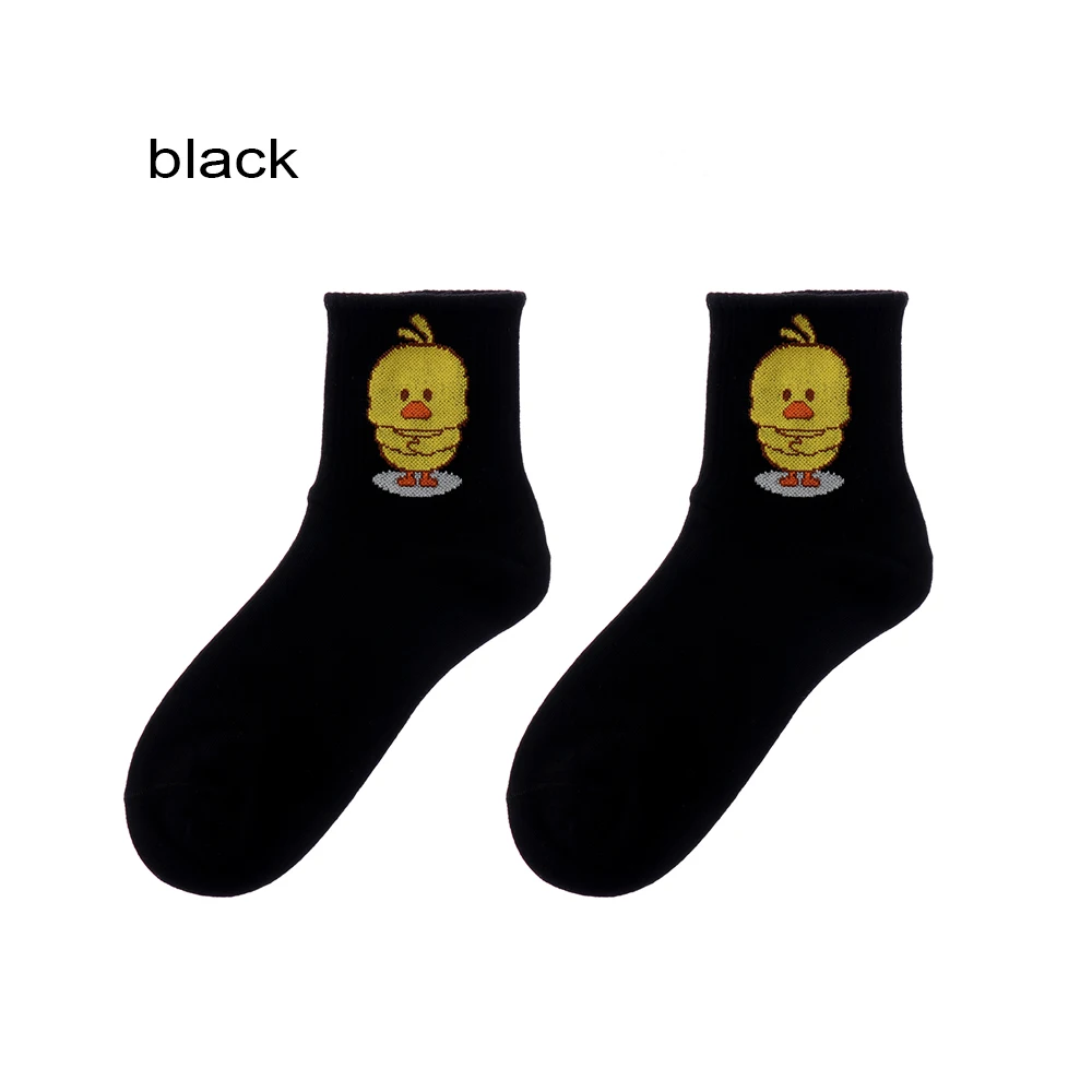 Black 1 пара милых Хлопковых Носков унисекс с вышитыми героями мультфильмов, танцевальные Чулочные изделия с желтой уткой в стиле хип-хоп, хипстерские забавные дышащие повседневные заниженные носки - Цвет: Black