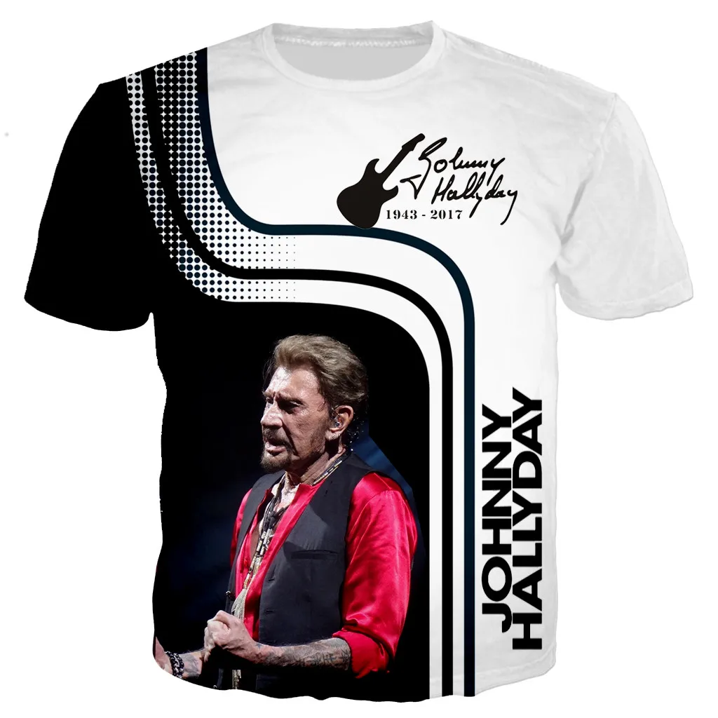 New Arrival Popular Johnny Hallyday 3D Printed T-shirt Men Women Fashion Casual Short Sleeve Harajuku Streetwear Oversized Tops | Мужская