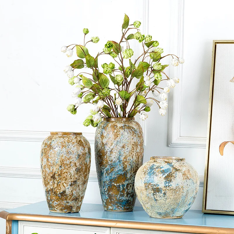 

Настольная Ваза в стиле ретро, большая ваза ручной работы, цветочный горшок, керамические поделки, Современные художественные вазы, украшен...