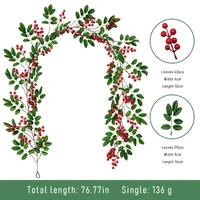 red berry and green leaves garland christmas artificial decorations door hanging ornaments decor increase festive atmosphere