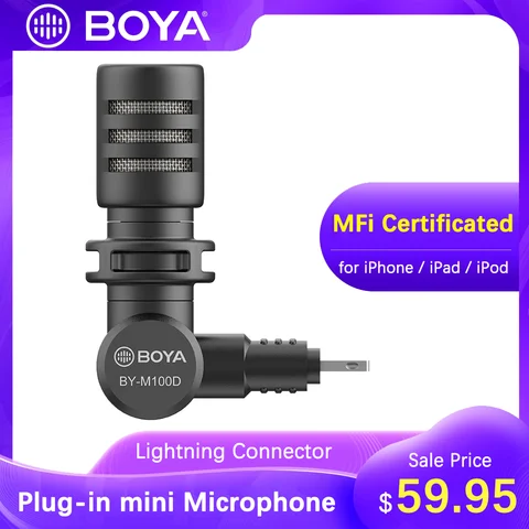 BOYA BY-M100D всенаправленный MFi Сертифицированный микрофон с разъемом Lightning для iPhone 12 11 Xs Xr SE iPad mini iPod микрофон для видеозаписи