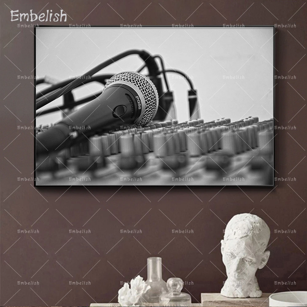 

Embelish 1 Pieces Large Size Microphone Modern Home Bar Decor Posters HD Print On Canvas Paintings Living Room Wall Art Pictures