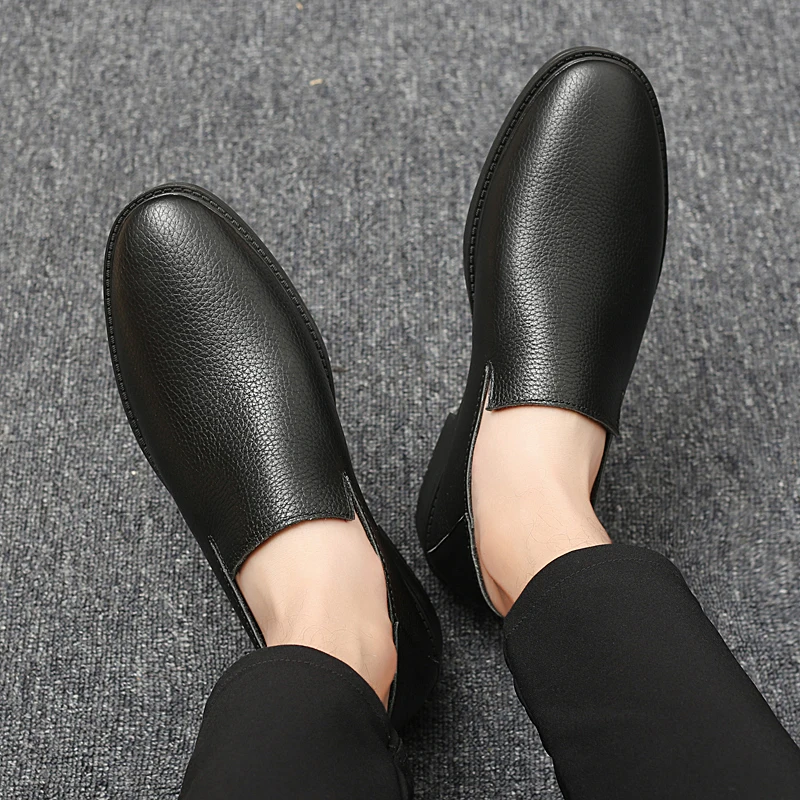 Мужские лоферы из натуральной кожи повседневные Мокасины без застежки на