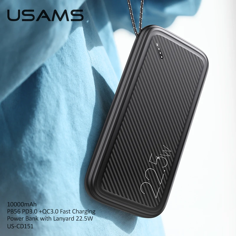USAMS PD 22 5 Вт Быстрое зарядное устройство 10000 мАч QC3.0 FCP портативное с ремешком