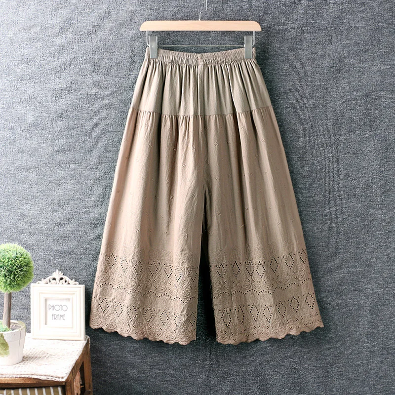 

Summer Autumn Gemetric Hollow Out Sweet Pants Women 5 Colors Embroidery Cotton Female Wide Legged Pants Mori Girl U236