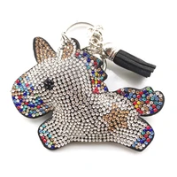 cute color unicorn keychain rhinestone leather tassel crystal key ring womens holder car bag horse pendant animal jewelry