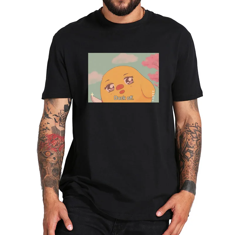 Футболка Kawaii Duck Off европейский размер 100% хлопок мягкая дышащая футболка с вырезом