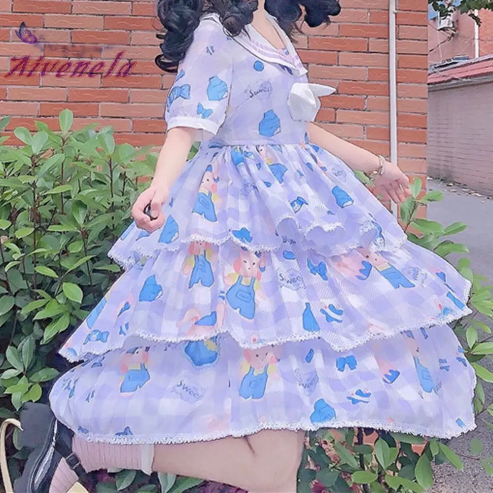 Женское летнее платье с принтом синее воротником и оборками AFC668 | Тематическая