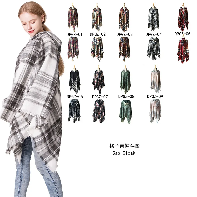 Spring Autumn and Winter in Europe America 2019 a new style of colorful Plaid cap capair conditioning Cape scarves | Аксессуары для