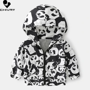 New 2021 Spring Autumn Children Coat Kids Jackets Boys Outerwear Fashion Hooded Cartoon Panda Print Windbreaker Baby Clothing
