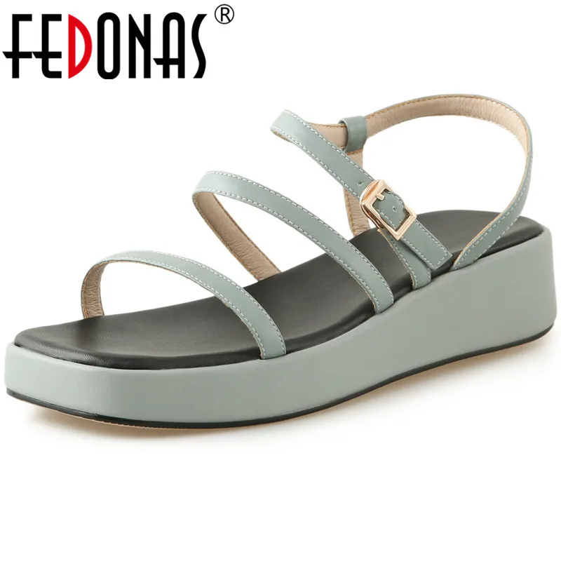 

FEDONAS Concise Design Women Sandals 2021 Summer Thick Heels Pumps For Women Genuine Leather Newest Wedding Party Shoes Woman