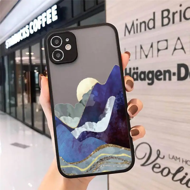 

Mountain Marble Moon Phone Case For iphone 12 11 8 7 plus mini x xs xr pro max matte transparent cover