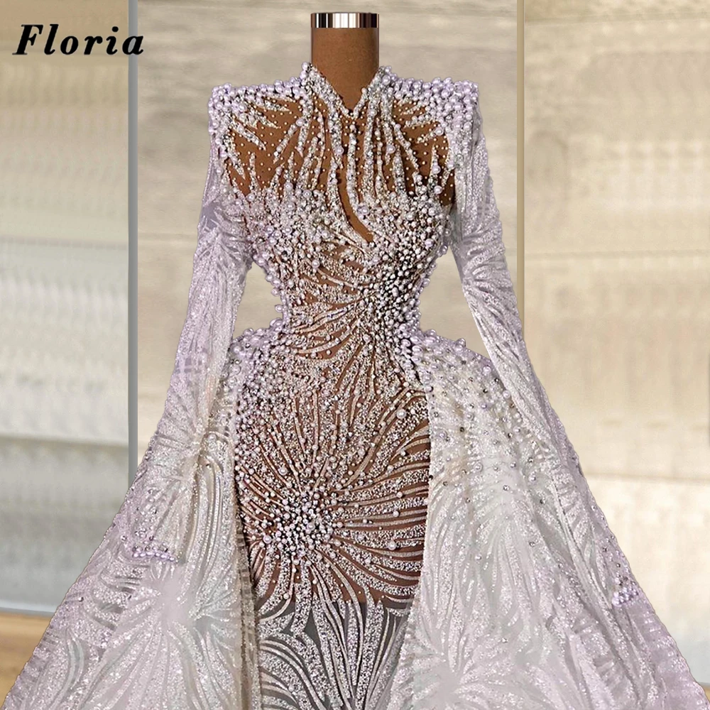 Fabulous Full Rhinestone Wedding Dresses 2021 Vestido De Noiva Couture Dubai Bridal Wedding Gowns With Detachable Skirt Brides