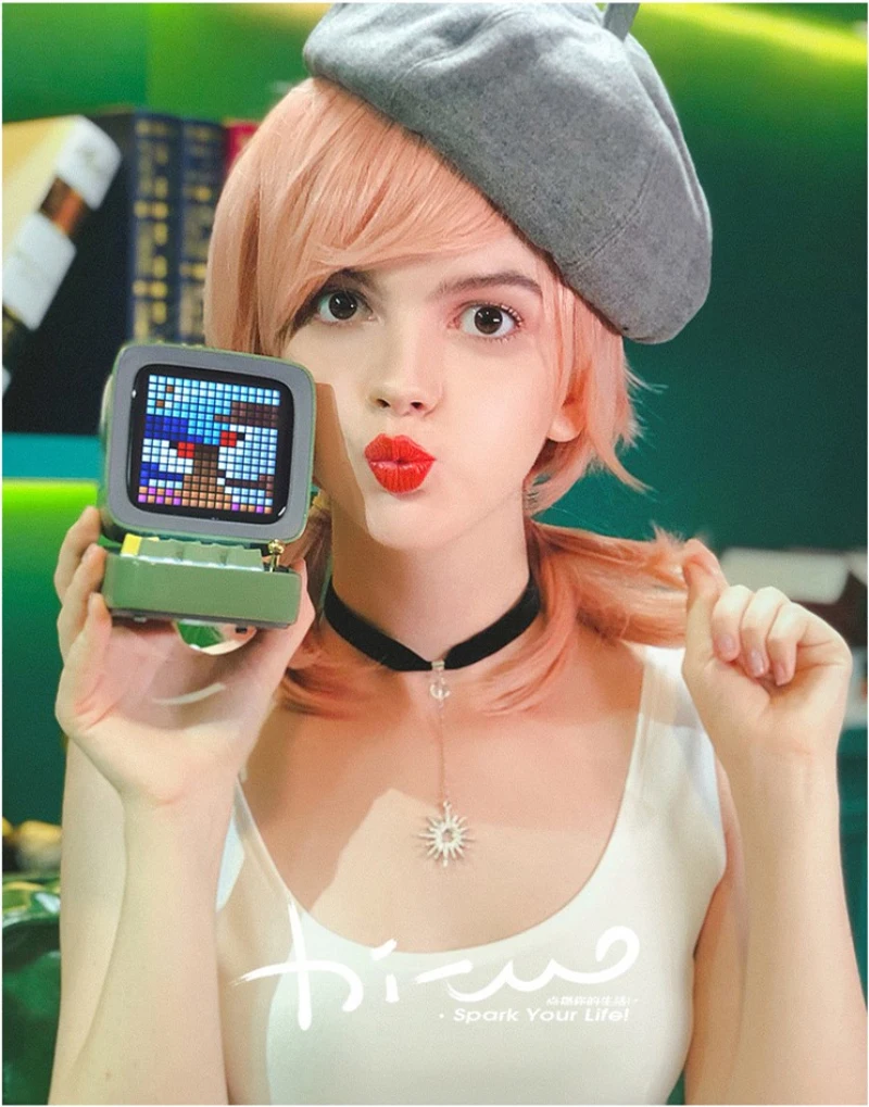 구매 Divoom DITOO 픽셀 블루투스 무선 스피커 벚꽃 컬러 기계식 레트로 컴퓨터 모델 스마트 스피커 알람 시계