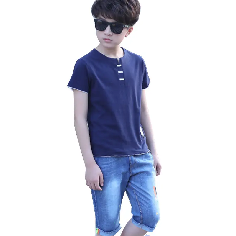 Летняя одежда для мальчиков комплекты 2020 модные детские футболки + Рваные