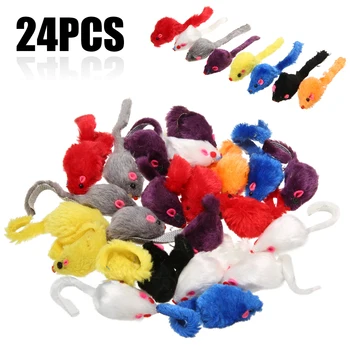24pcs/lots Colorful Furry Real fur Mice Doll Cat Funny Playing Toys Mice Rattle Mouse Catnip Interactive Play Supplies 1