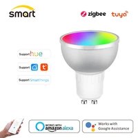 zigbee smart home led bulb spot night light lamp 5w gu10 rgbcw tuya smartthings works alexa google home philips hue compatible