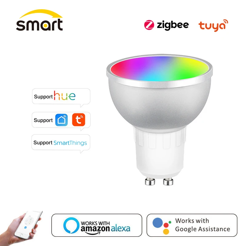 Светодиодная лампа Zigbee для умного дома точечный ночсветильник 5 Вт GU10 RGBCW Tuya