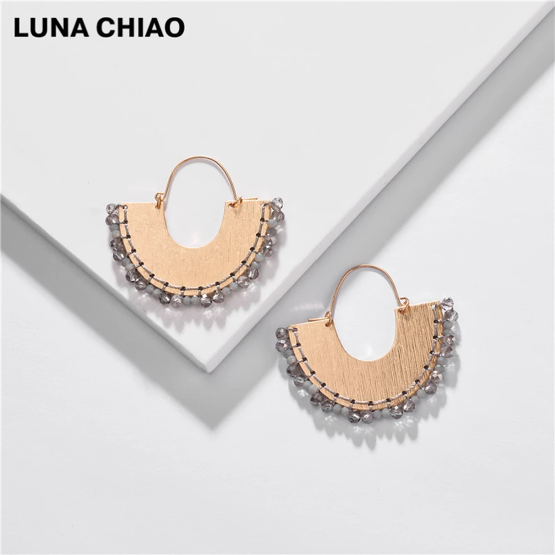 LUNA CHIAO модные ювелирные изделия для женщин веер бахромой серьги-кольца из металла стеклянные бусы плетеные Boho массивные серьги