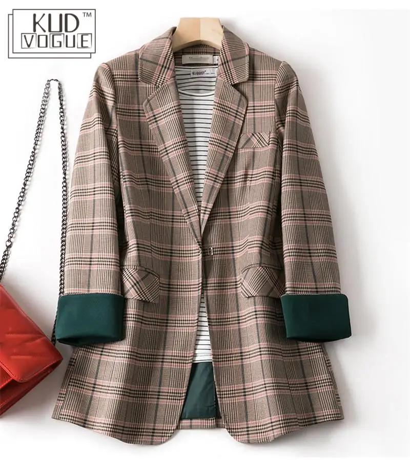 Модный клетчатый женский пиджак пальто Ретро кнопка костюм с сеткой Куртка