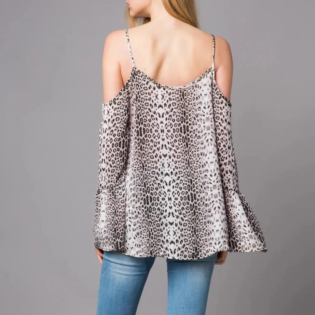 Осень 2020 Новое поступление сексуальная леопардовая рубашка с открытыми плечами