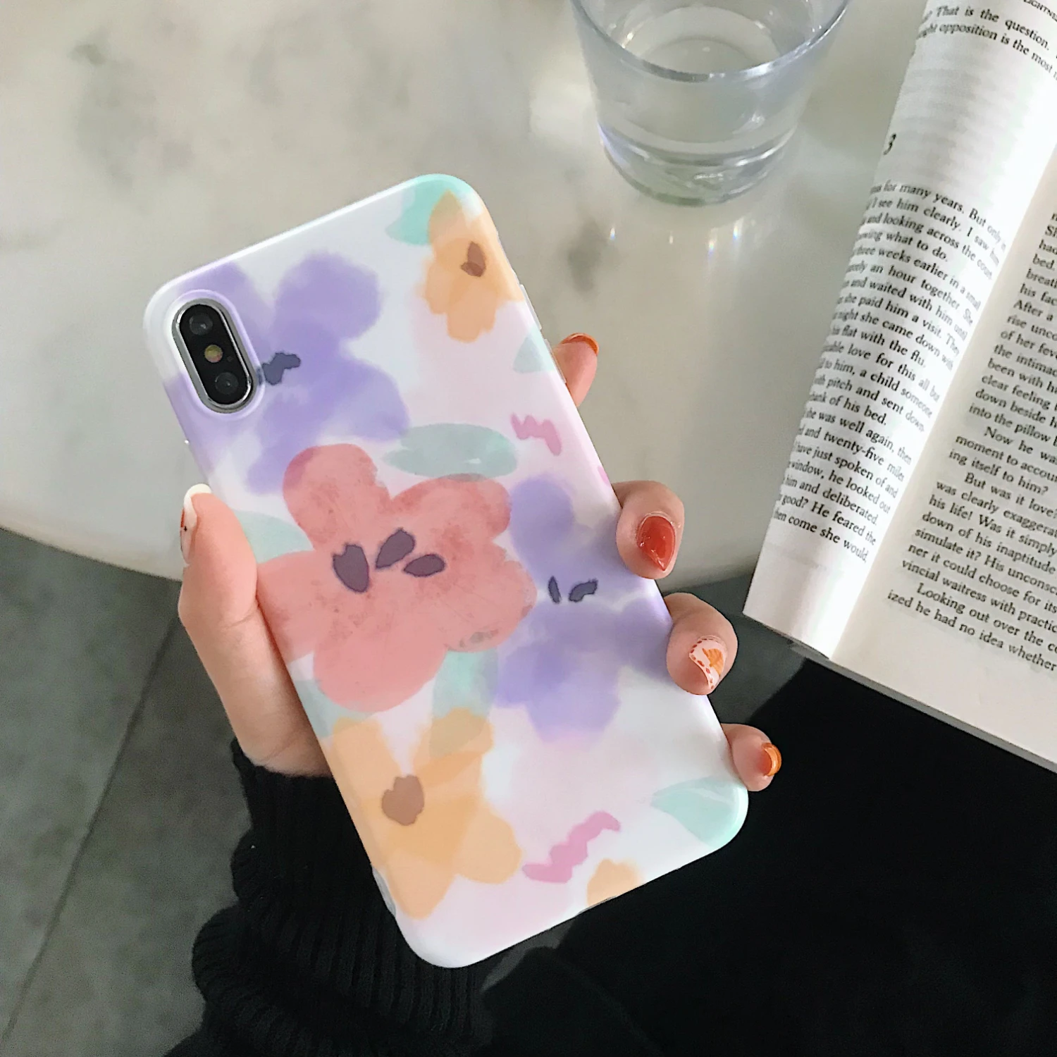 Beautiful IMD painted flower pattern white background mobile phone protective case for iphone 7 x xr max 6 8 and plus |