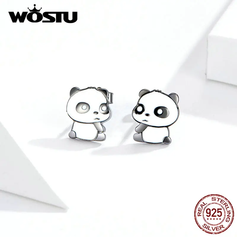WOSTU 100% Стерлинговое Серебро 925 пробы милые серьги гвоздики с пандой для женщин и
