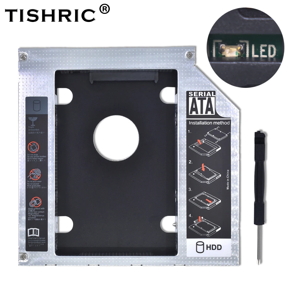 Tishric Универсальный алюминиевый/пластиковый 9,5 мм SATA 3,0 2," HDD Caddy пластиковый кейс адаптер DVD HDD Жесткий для ноутбука CD Optibay - Цвет: Aluminum LED