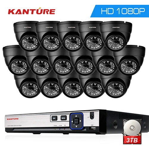 KANTURE 16ch HDMI 1080P DVR комплект 16 шт. 1080p 2MP 3000TVL Водонепроницаемая камера безопасности Система 16ch комплект видеонаблюдения - Цвет: 16 Dome Camera
