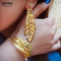 missvikki 2021 luxury gold feather earrings bangle jewelry sets for women bridal wedding girl noble gift earrings jewelry set