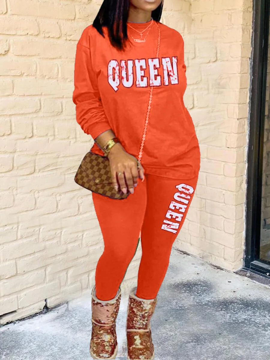 

35H6215 Autumn Winter Women Casual Fashion Letter Print Sports Two Piece Set Top and Pants Tracksuit Sweatsuit Outfits Hot