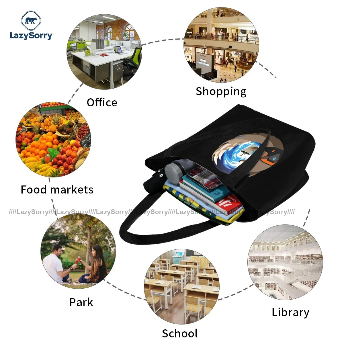 

Nerdy Shopping Bag Streetwear Female Handbag Gifts Retro Polyester Bags