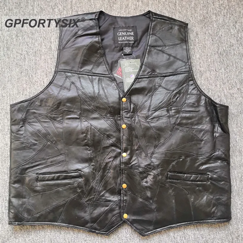Жилет мужской мотоциклетный из натуральной кожи классический черный Байкерский