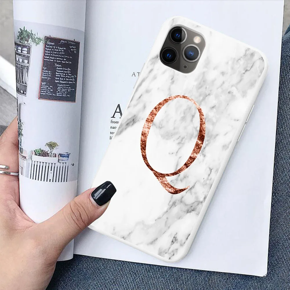 Начальная Буква A B конфетный белый мягкий ТПУ чехол для iPhone 11 Pro MAX 6 7 8Plus XR XS X пользовательское имя сочетание белый чехол под мрамор