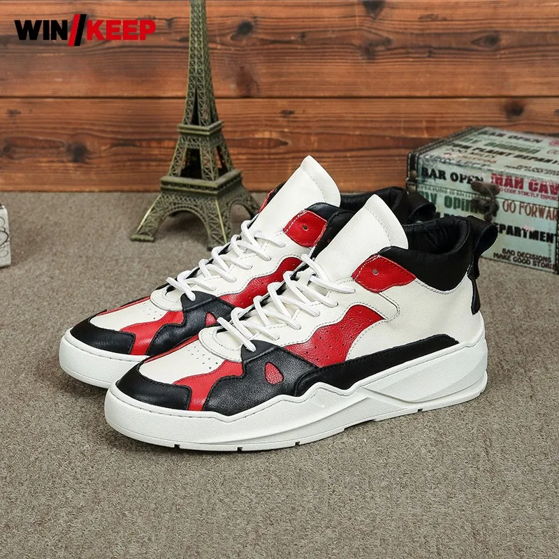 

Brand 100% Real Leather Sport Shoes Men Vintage Lace Up Black Flat Sneakers Outdoor Running Gym Shoes Spring Hip Hop Footwear