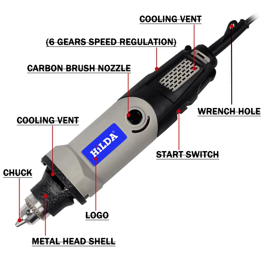 HLD 400W высокомощная электрическая шлифовальная машина шестискоростная