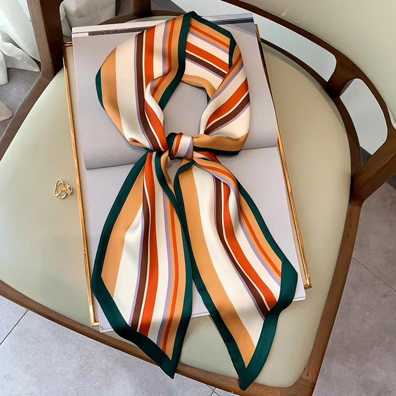 

Fashion 2021 silk Scarf for Women Print strip Silk Feeling Hair Foulard Female Office Neckerchief Lady Bandana Hijab Shawl Wraps