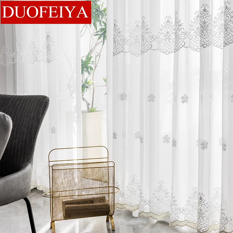 

Gold Embroidered Tulle Curtains for Living Room Bedroom White Sheer Curtains Voile Curtains Panel Window Drapes Ready Made