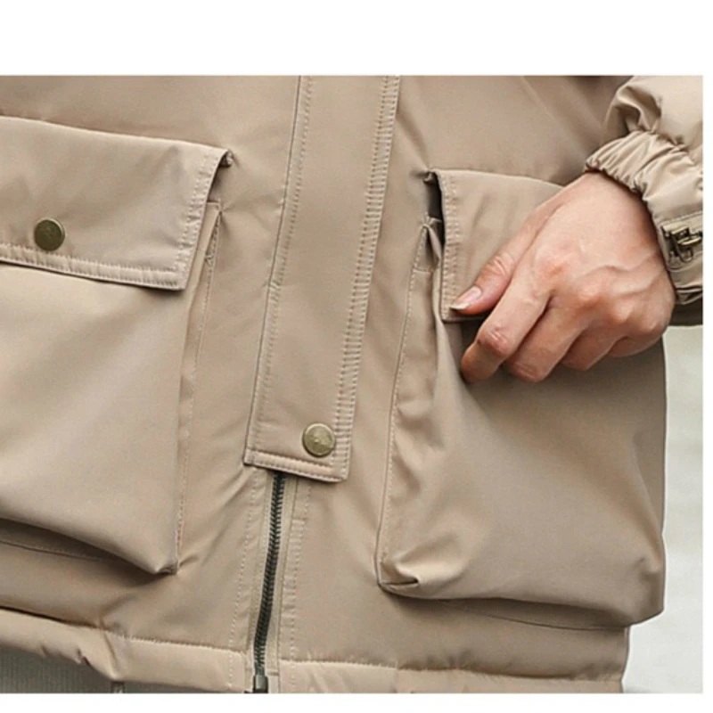 

Multi-pocket European and American style new down cotton jacket mid-length pie overcoming large size fur collar fashion jacket