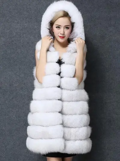 Mink Faux Fur Coat Women Winter gilet female Maxi Long Fake Vest With Hooded Furry Female Abrigos Mujer Waistcoat | Женская одежда