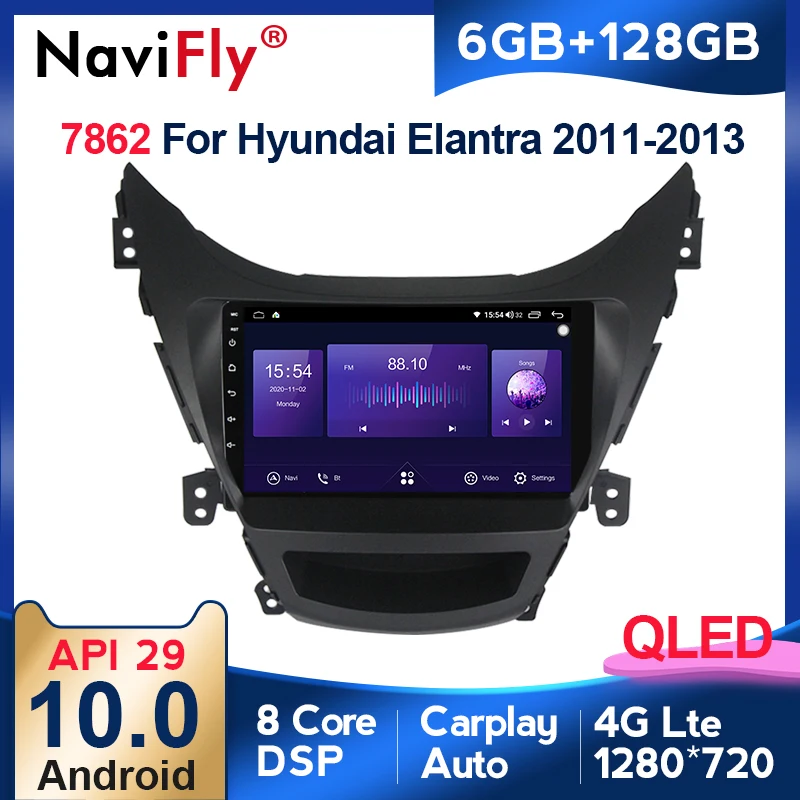 NaviFly Android 10 автомобиль радио 6 ГБ + 128 для Hyundai Elantra 2012 2015 8 ядро QLED 1280*720 Carplay 4 аппарат