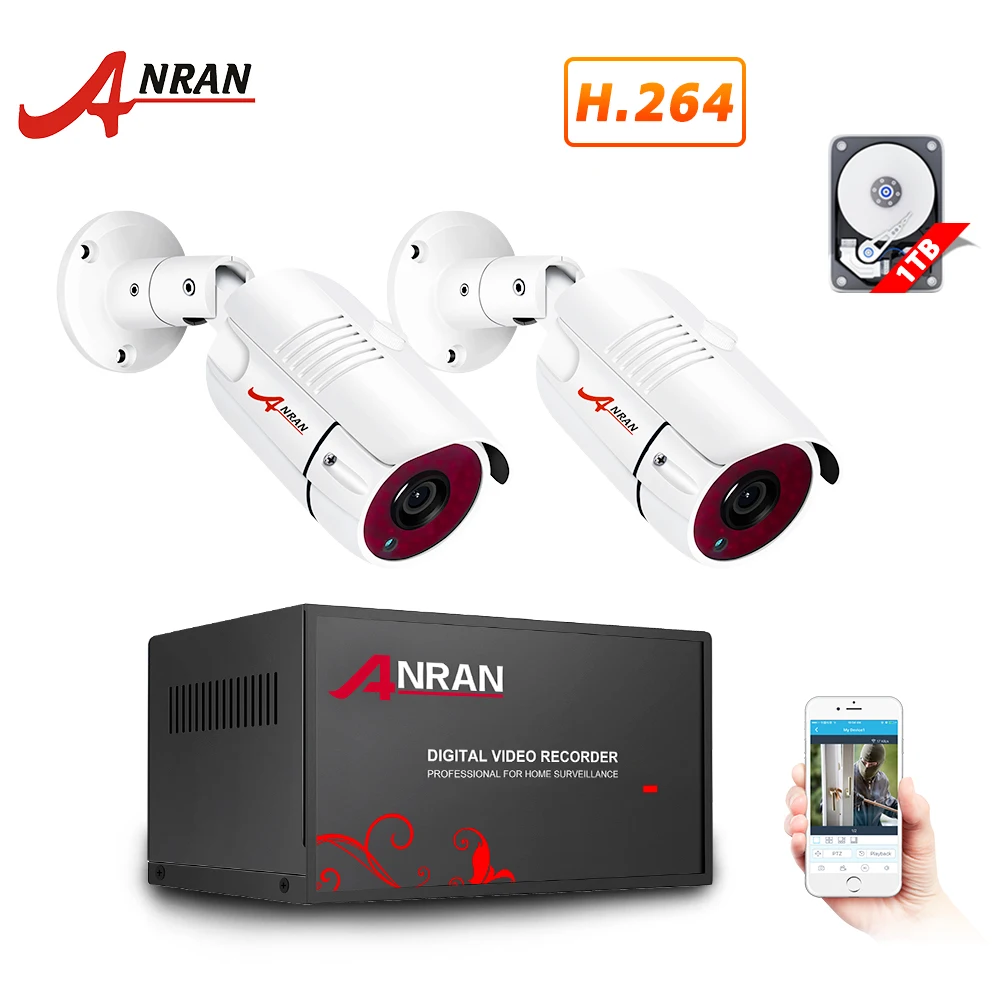 2 Camera 8CH DVR 1080P AHD DVR CCTV система 1080P ИК ночного видения камера безопасности комплект крытый и открытый 8CH DVR система видеонаблюдения ANRAN - Цвет: 2 Camera 8CH DVR