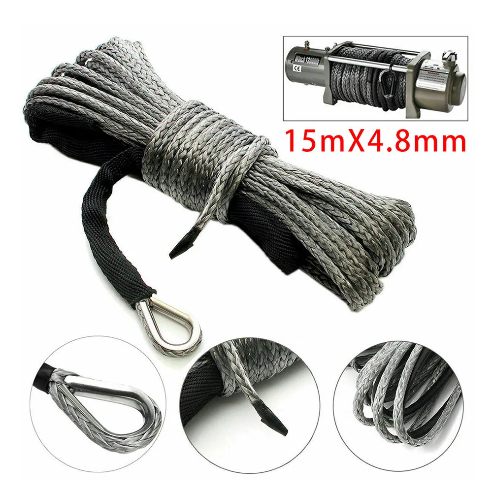 

Gray Winch Rope 1* 15m*4.8mm ATV Cable Rope For SUVs Motorcycles Synthetic
