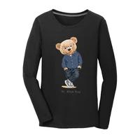 100 cotton jeans with pocket bear pullover print long sleeved hoodie women pure cotton casual super dalian hoodie ladies hoodie